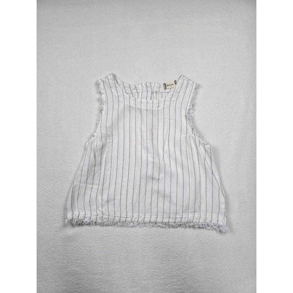 Altard State White Khaki Striped Fringe Hem Tank Top S Linen Blend Minimalist - Picture 4 of 5
